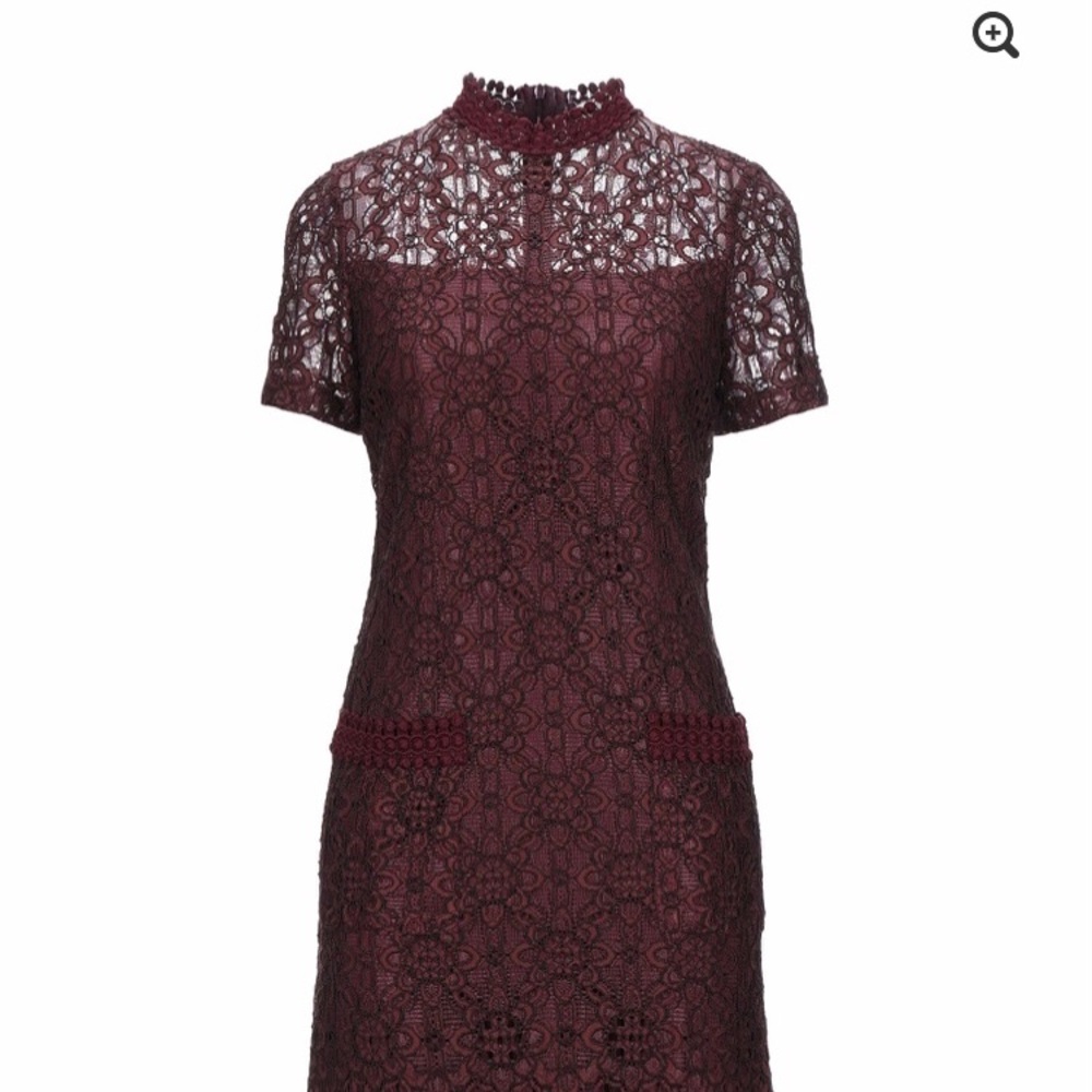Sandro-Paris maroon short sleeve lace shift dress